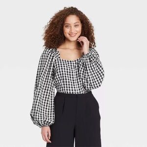 Black and White Gingham Women's Top